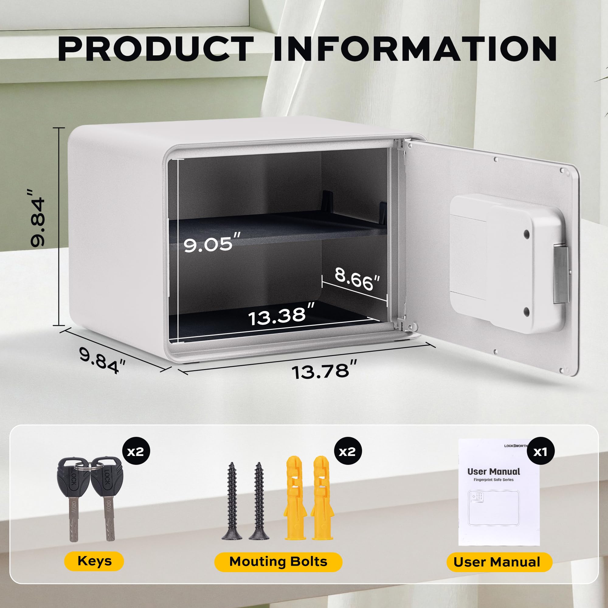 Locksworth Biometric Safe white finish complements decor while guarding essentials