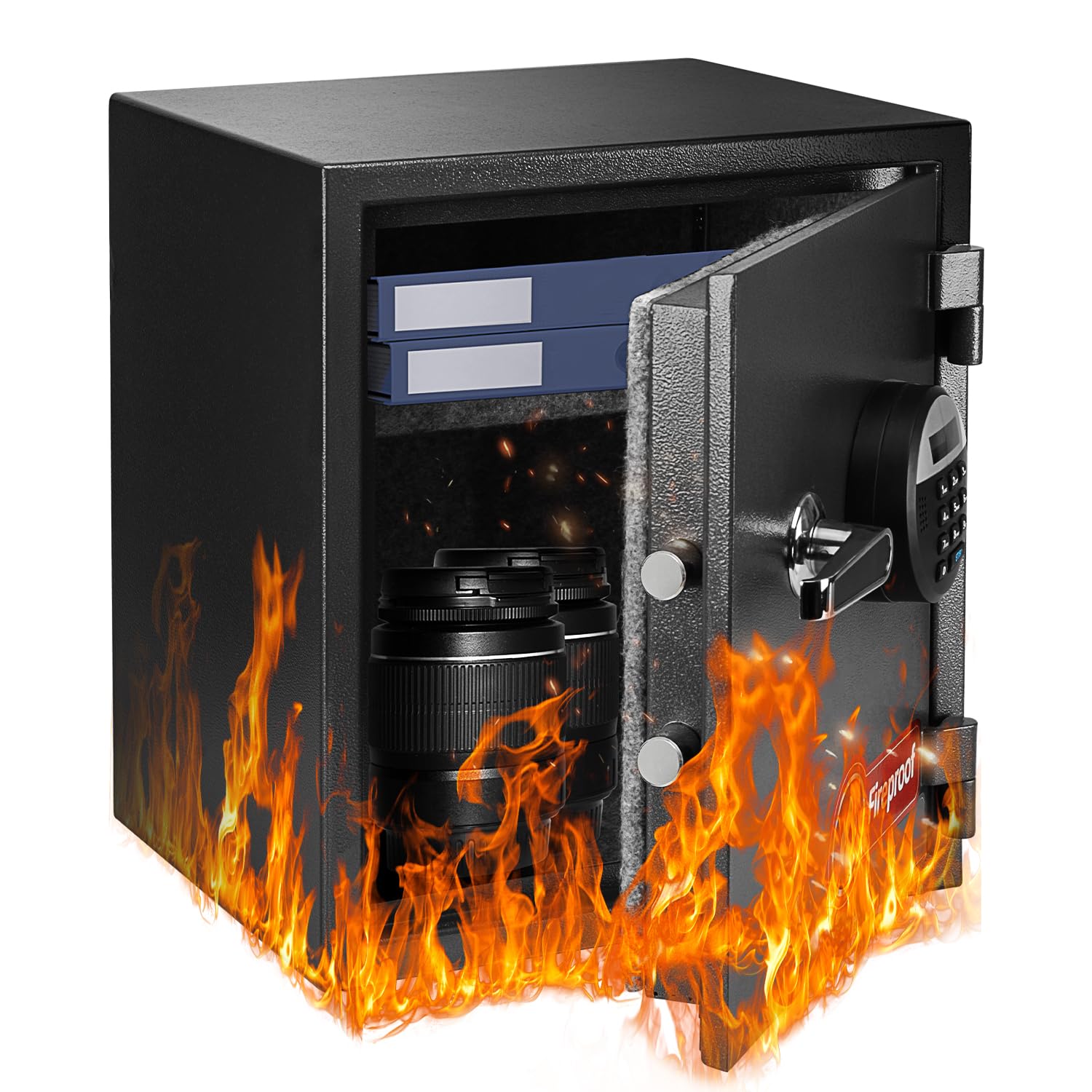 Locksworth fireproof safe exterior view with sturdy latch and 1.6 cu ft capacity for valuables.
