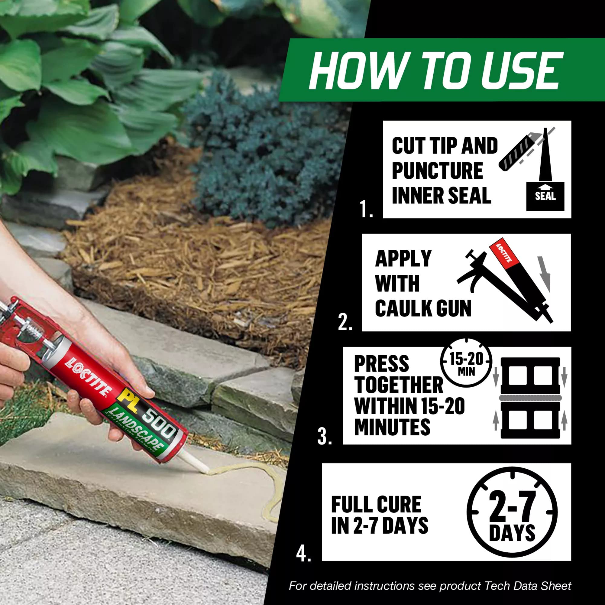 Loctite PL 500 capstone installation bond for stable outdoor cap placements