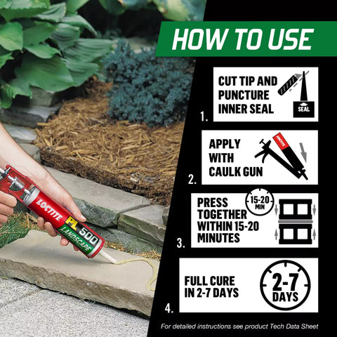 Loctite PL 500 capstone installation bond for stable outdoor cap placements