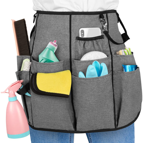 LoDrid cleaning apron with 9 pockets keeps rags and tools within easy reach during home cleaning.