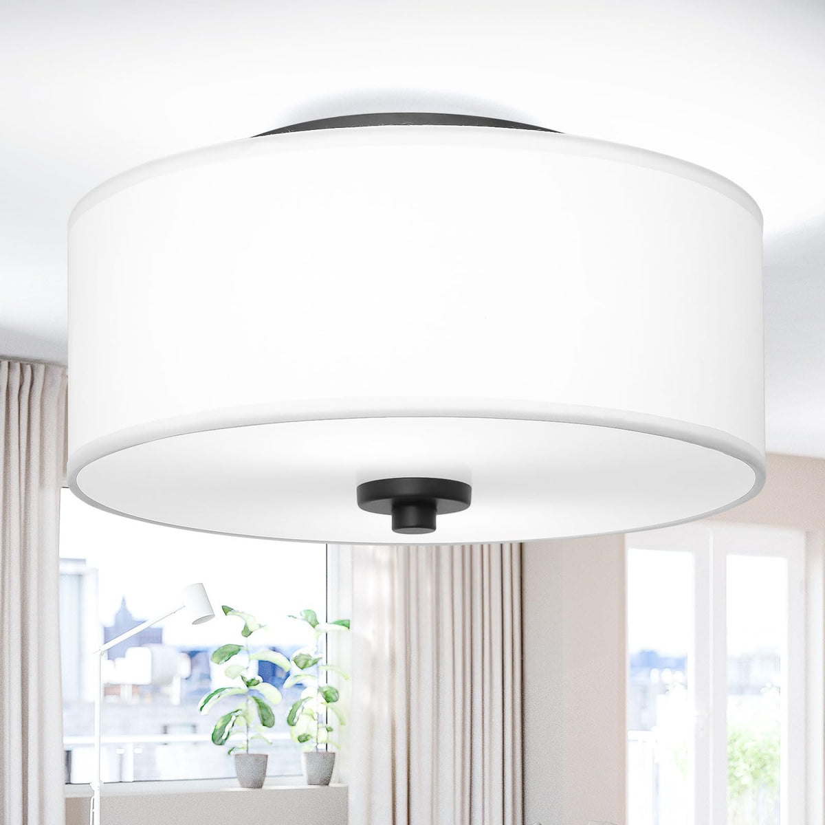 Lodstob two-light flush mount example in a hallway for balanced illumination