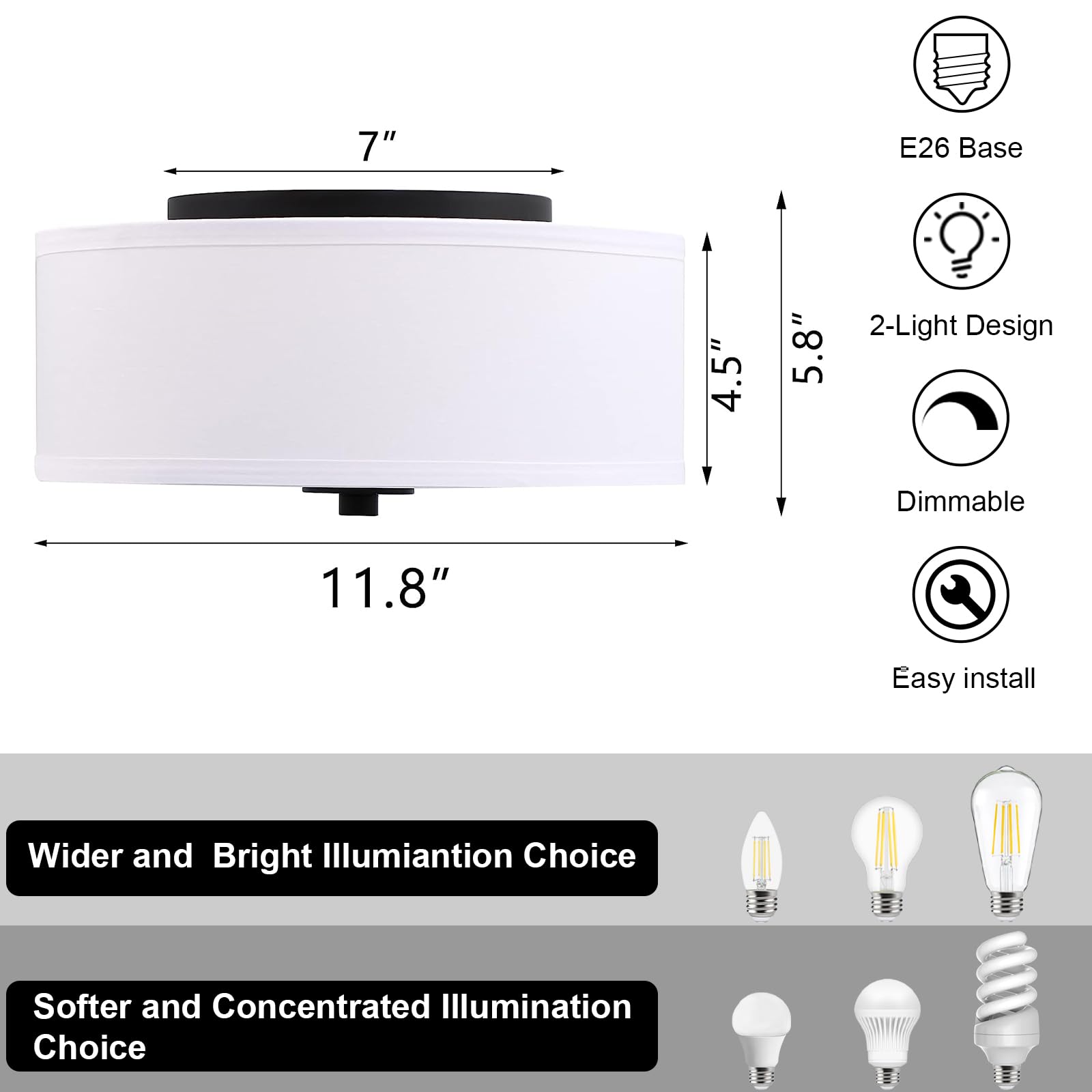 Lodstob white fabric drum shade creating soft ambient light