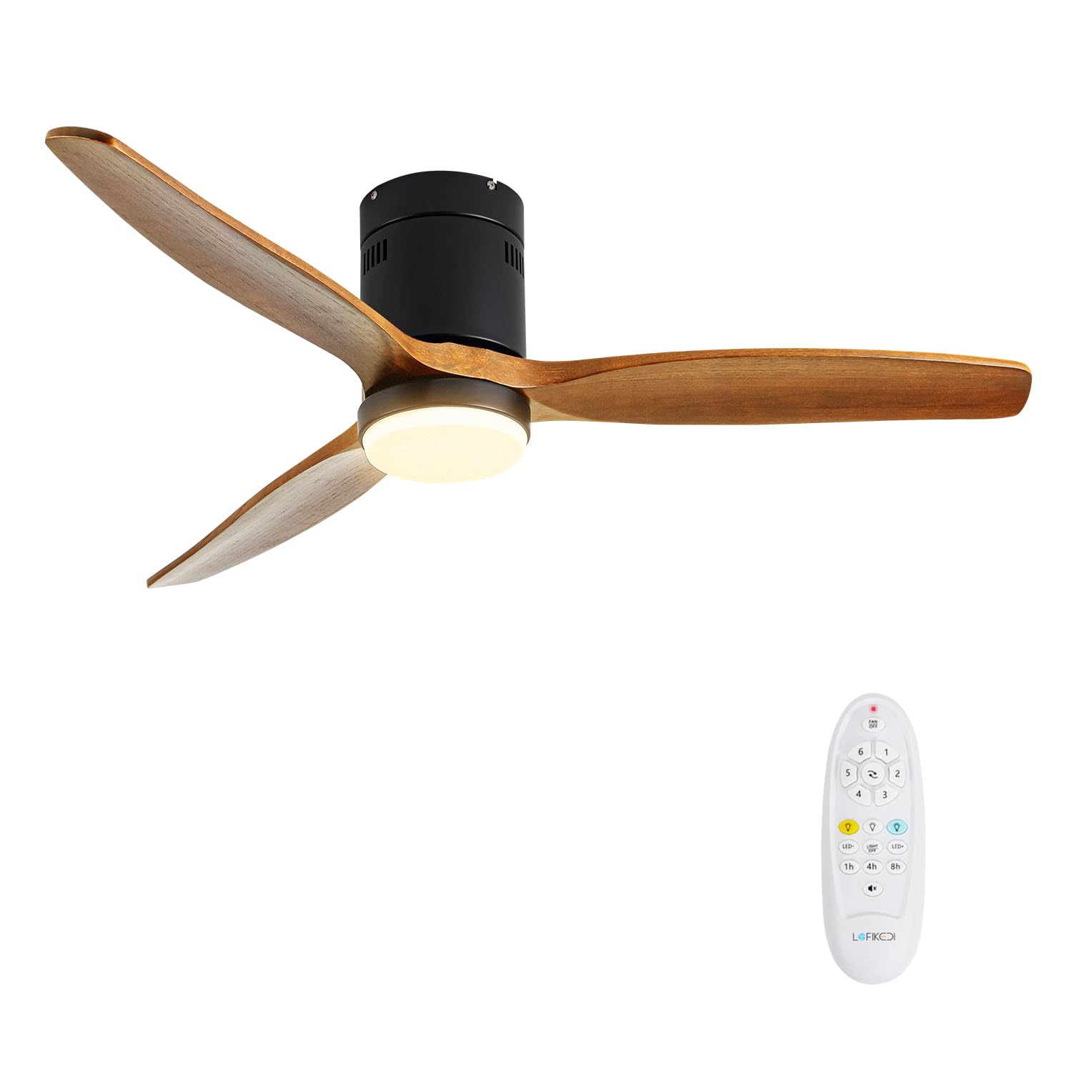 LOFIKEDI 52-inch ceiling fan light in walnut wood for bright indoor illumination.