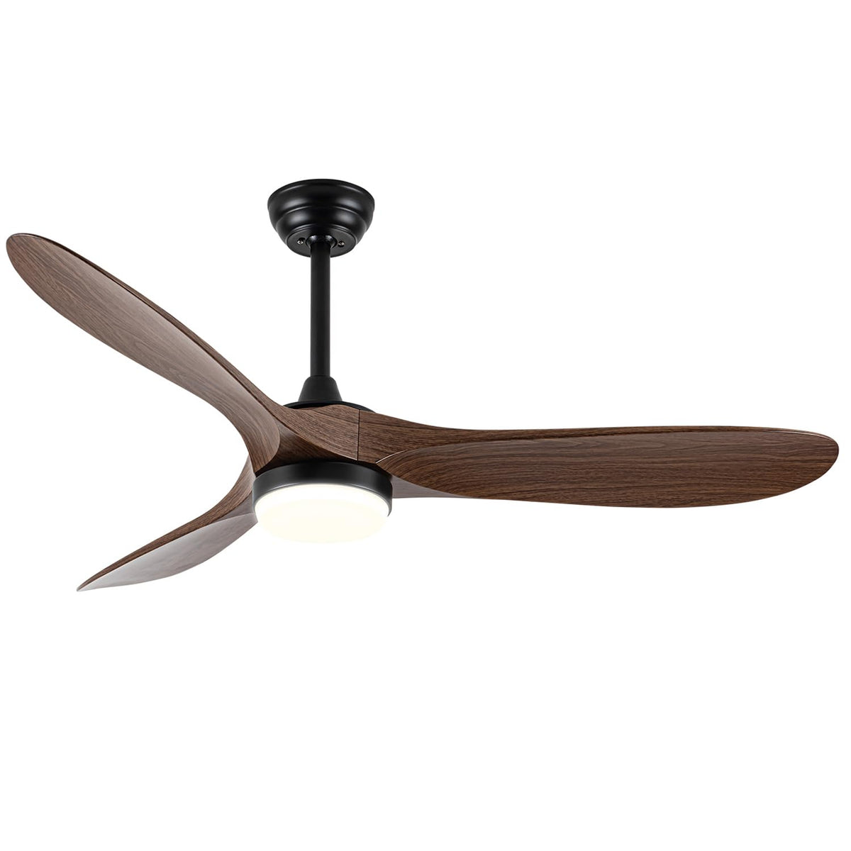 LOFIKEDI 52-inch ceiling fan light with woodgrain finish, suitable for living rooms and porches.