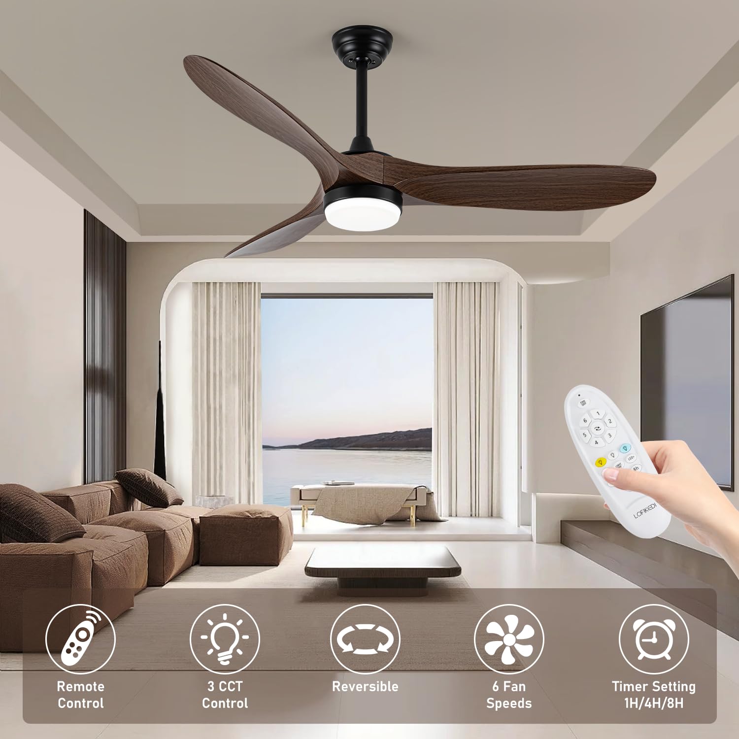 LOFIKEDI remote-control-enabled fan for easy operation indoors.