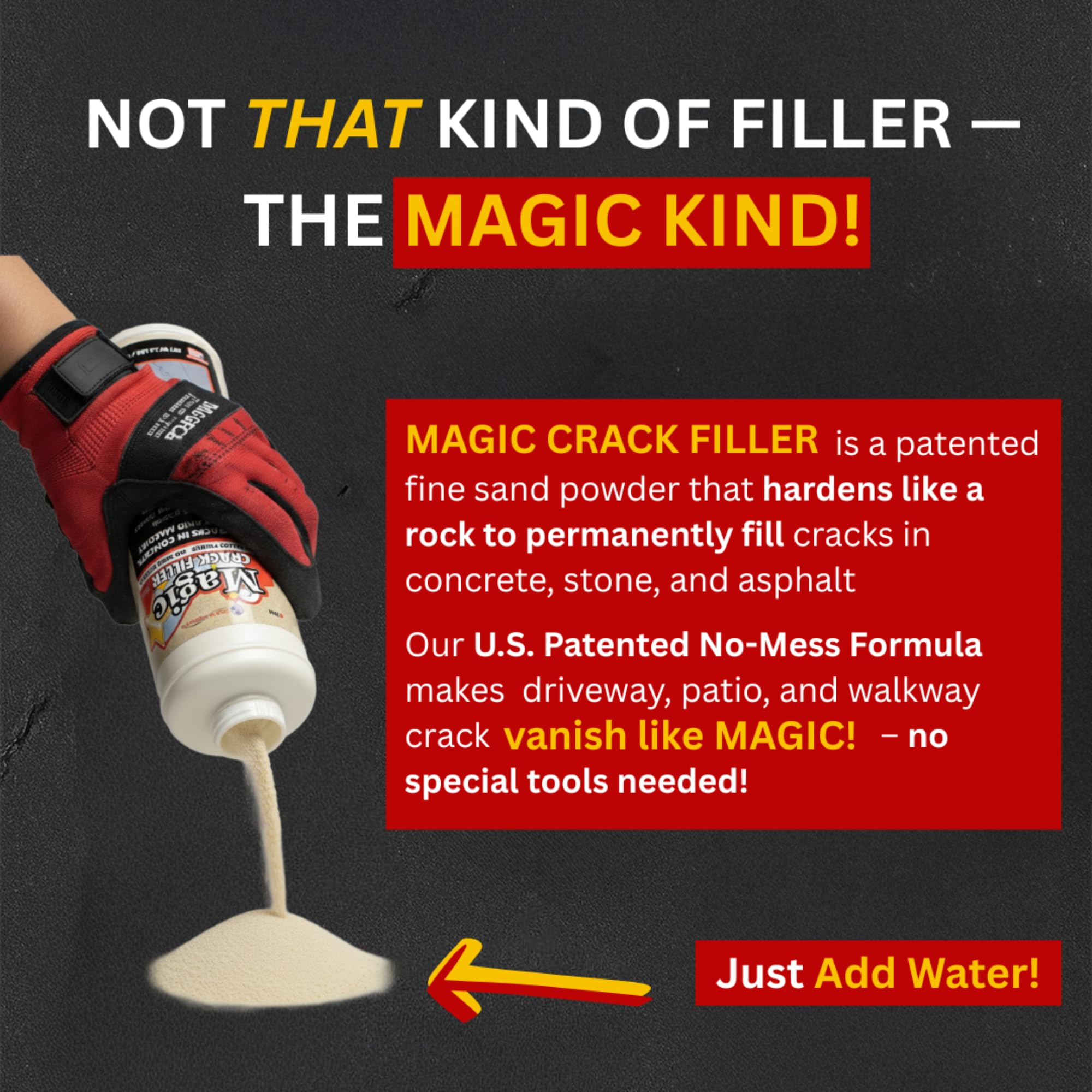 Logical Resource Magic Crack Filler crack-in-concrete shows sealed, flexible repair movement.