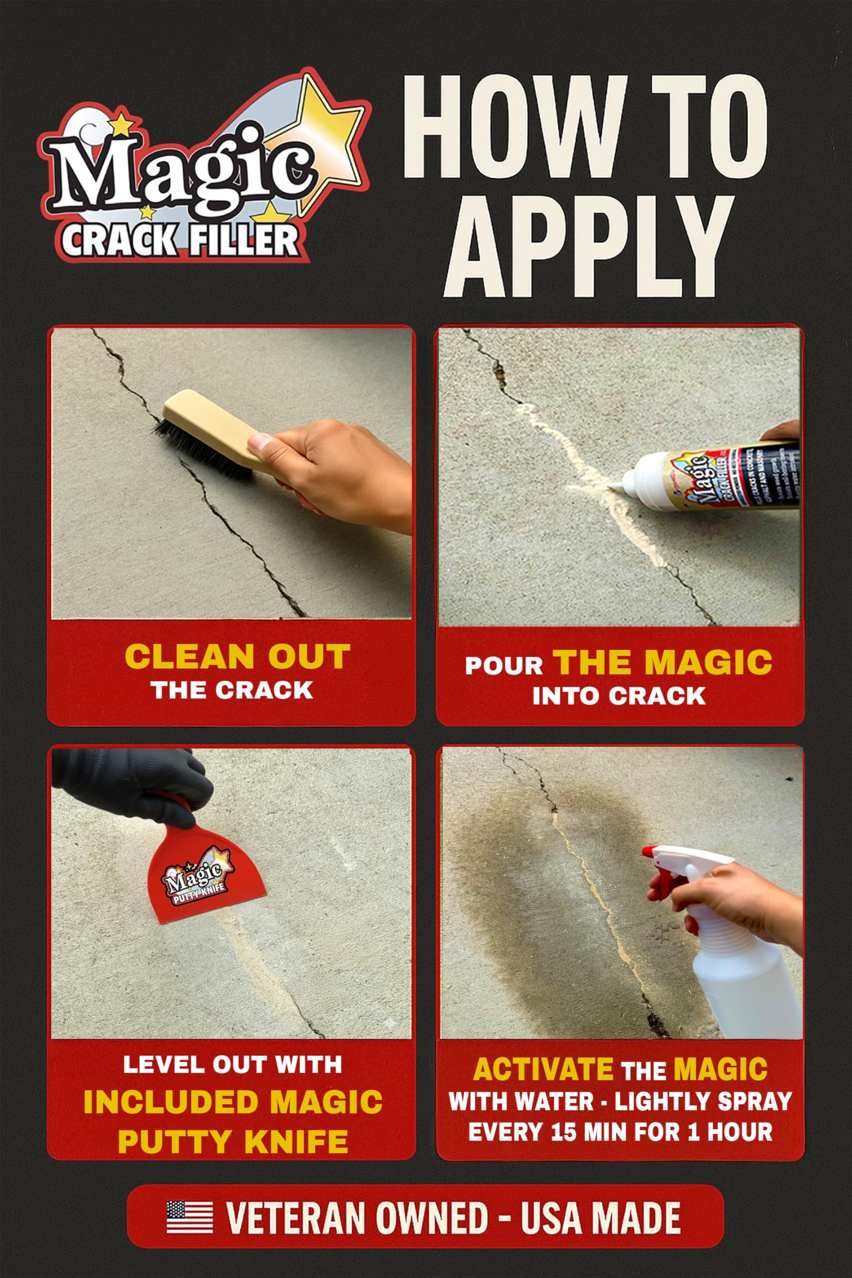 Logical Resource Magic Crack Filler tan-concrete-finish blends with concrete for a seamless look.