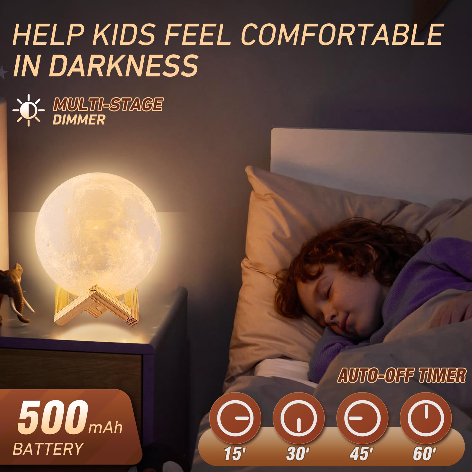LOGROTATE Moon Lamp displaying color fades for a dreamy nursery ambiance