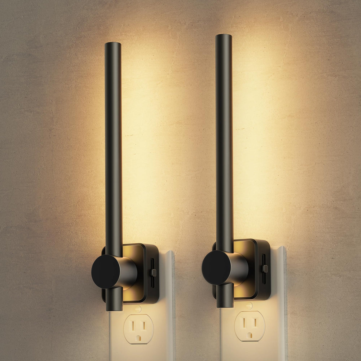 L LOHAS LED night light 2-pack glowing softly beside the bathroom mirror