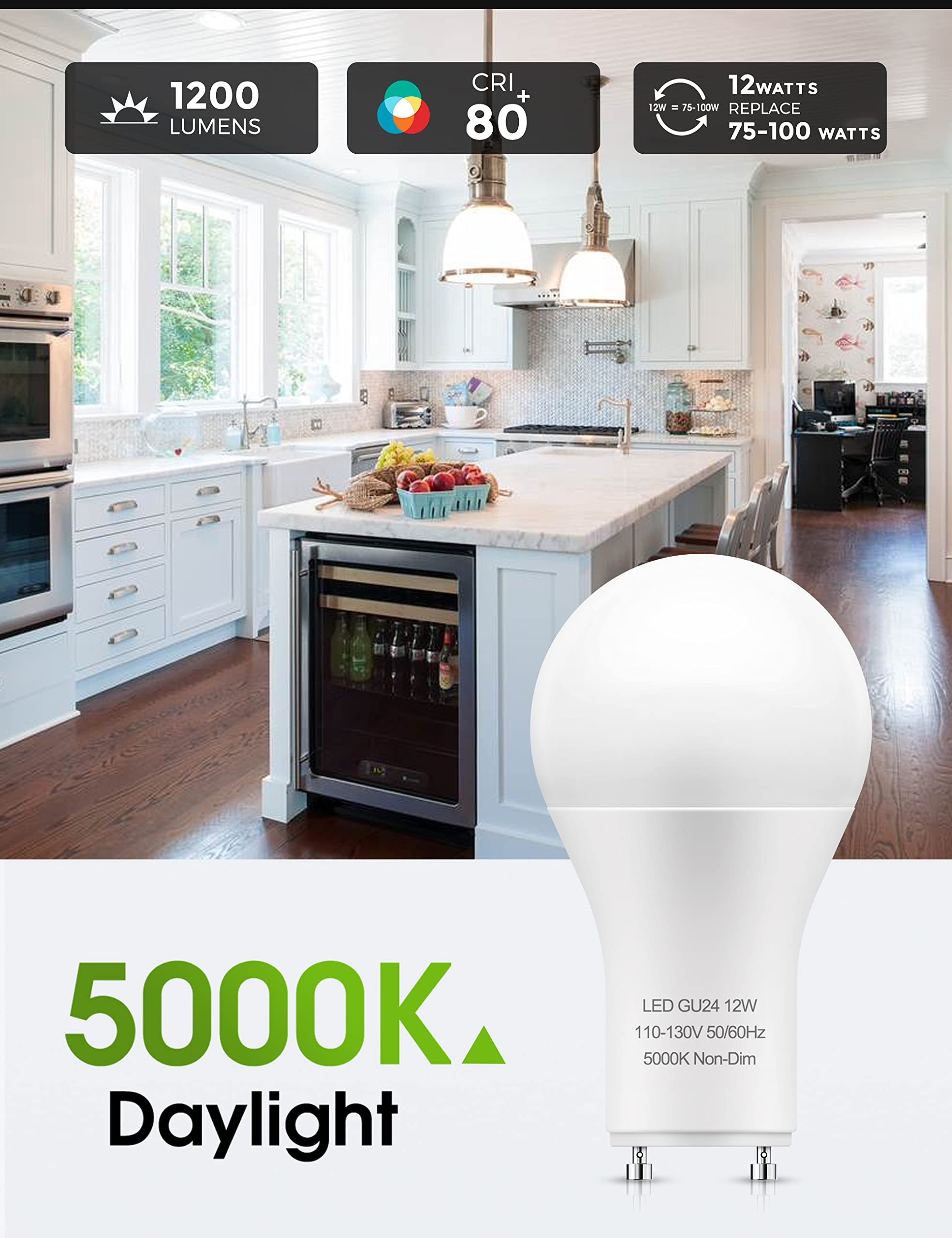 L LOHAS LED GU24 bulb side angle, compact aluminum housing for efficient heat dissipation.