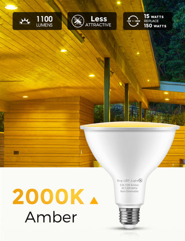 L LOHAS LED amber PAR38 flood light provides cozy porch ambience and pest reduction.