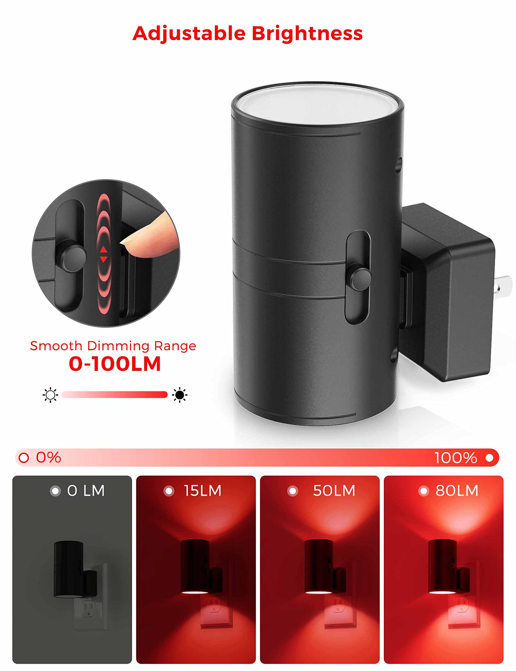 L LOHAS LED dusk-to-dawn sensor activates the red night light automatically at night
