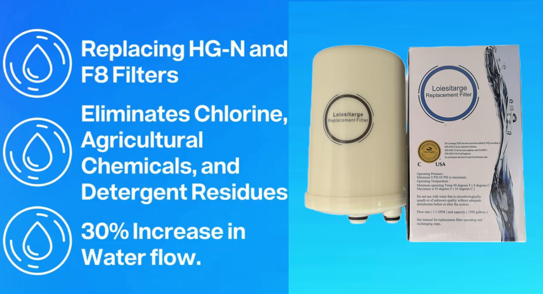 Loiesitarge white housing with durable construction supports reliable filtration.