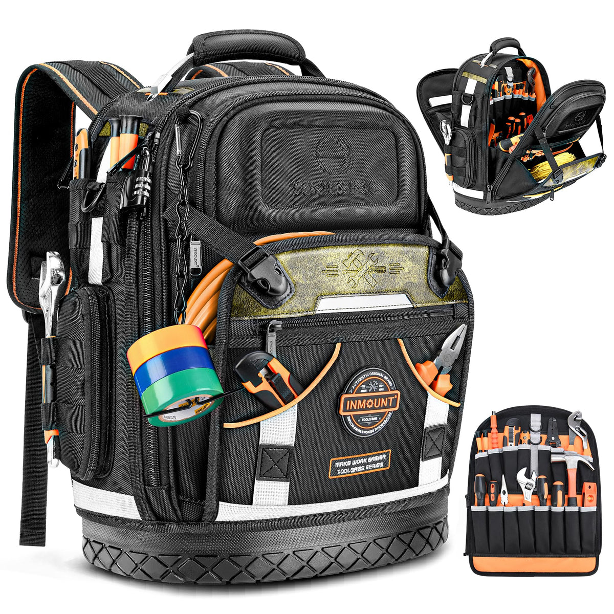 Lokass tool backpack front view shows rugged build for job sites