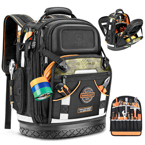Lokass tool backpack front view shows rugged build for job sites