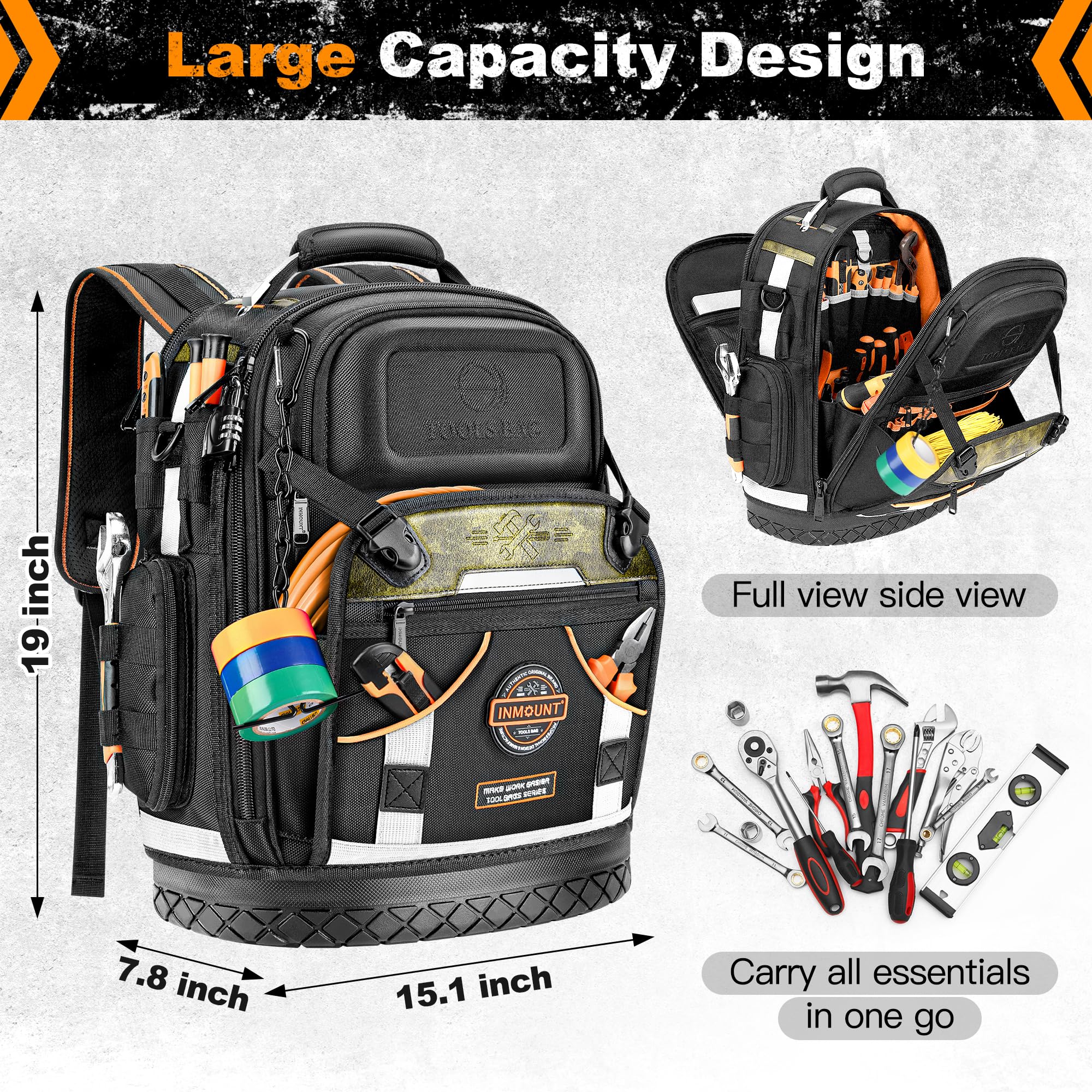 Lokass tool backpack main compartment keeps tools organized with multiple pockets