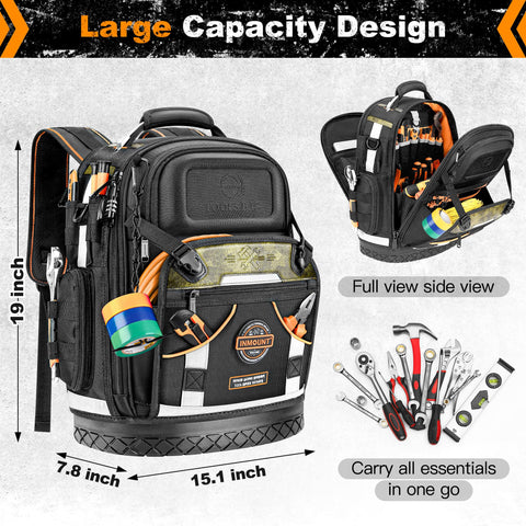 Lokass tool backpack main compartment keeps tools organized with multiple pockets