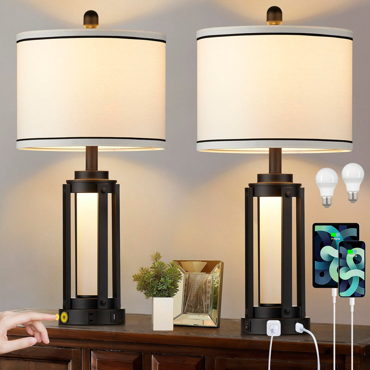 Lolikit 25-inch modern table lamps set of 2 on a living room table for ambient lighting
