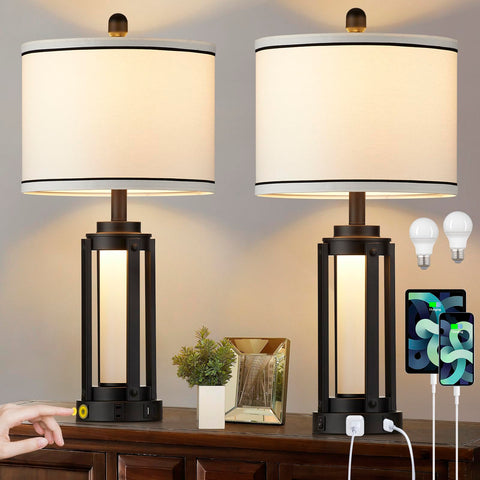Lolikit 25-inch modern table lamps set of 2 on a living room table for ambient lighting