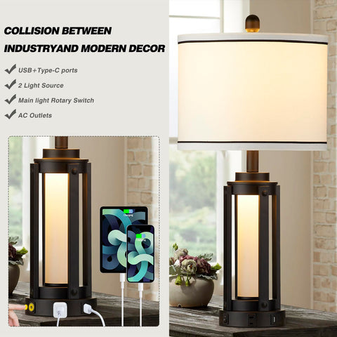 Lolikit industrial-modern design with black metal stand and fabric shade