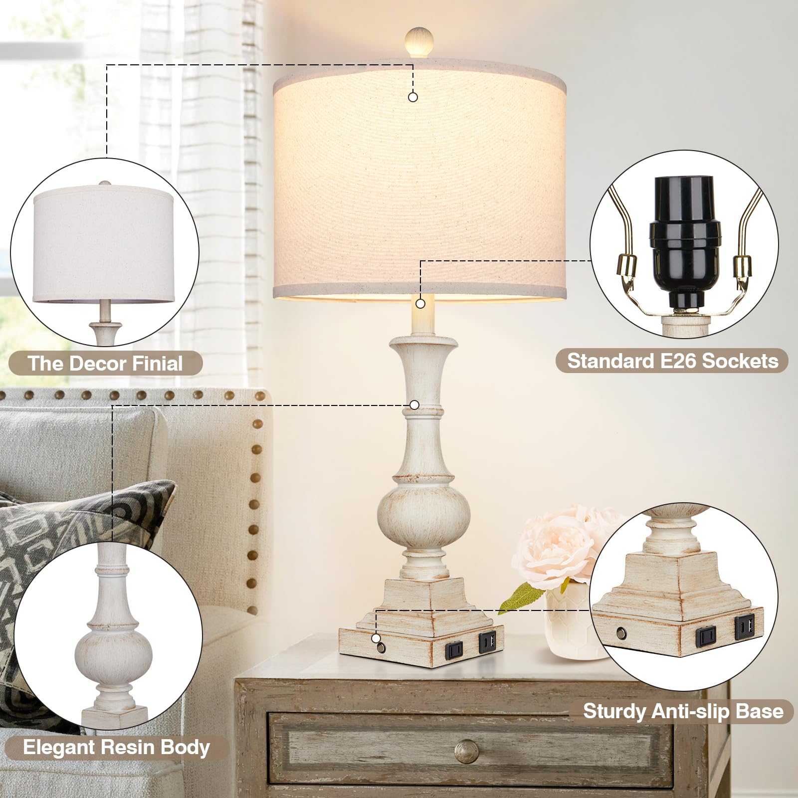 Lolokit table lamp AC outlet feature ideal for powering devices without clutter.