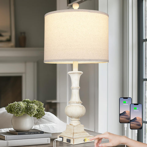 Lolokit farmhouse table lamp base detail showcases vintage resin texture and warm farmhouse charm.