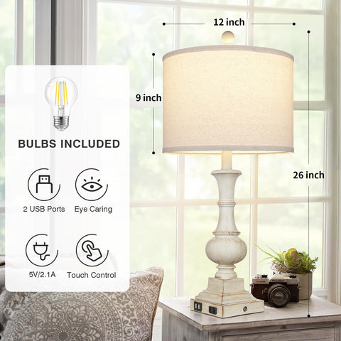 Lolokit table lamp USB ports and outlet ready for convenient bedside charging.