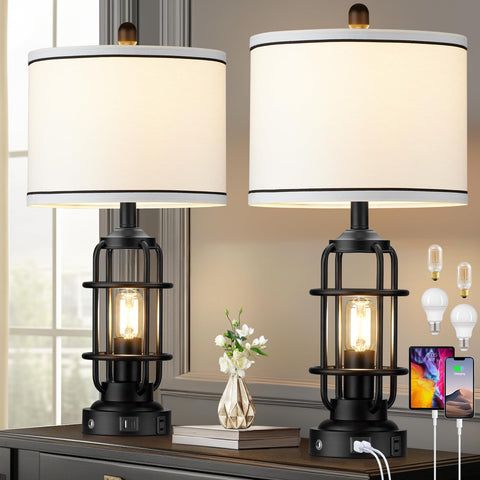 Lolokit modern table lamps with dual night lights for cozy bedside illumination