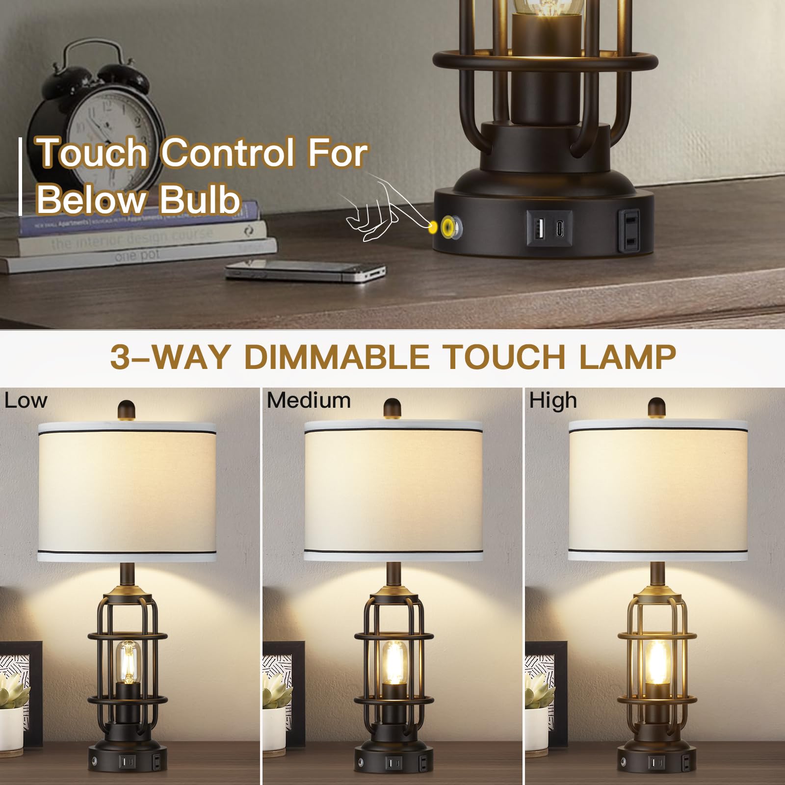 Lolokit lamps with USB A+C ports and AC outlet for device charging
