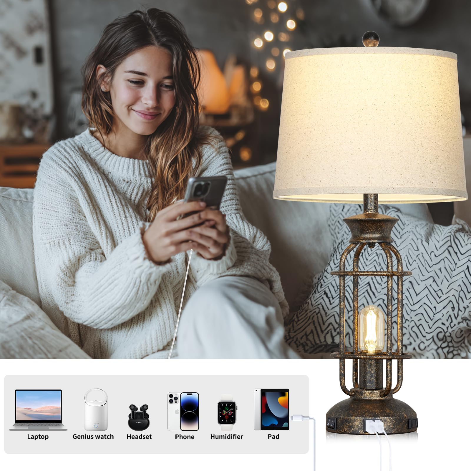 Lolokit lamp base with USB-C and USB-A ports for charging.