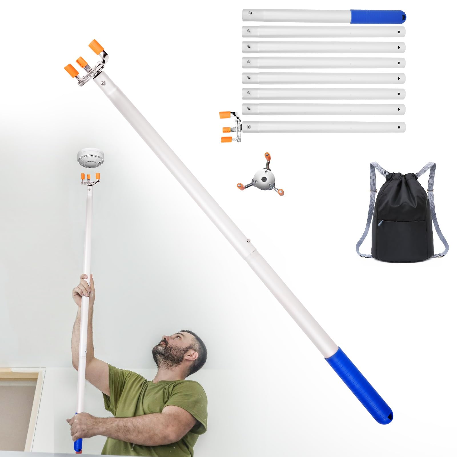 LOLOTONG smoke detector changer tool with ceiling extension pole enables safe ceiling removal.