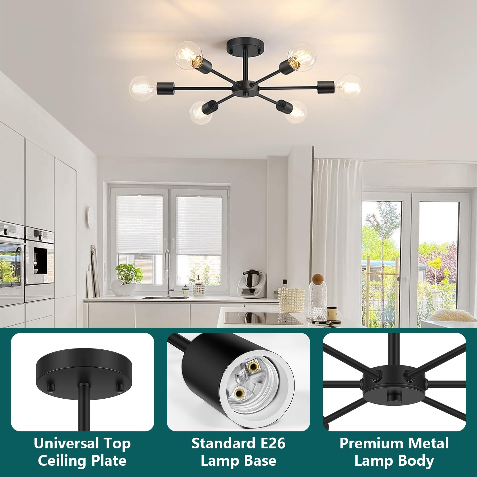 Lomoky Sputnik arm detail highlights sturdy construction and balanced light spread.