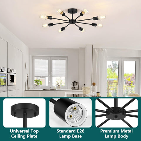 Lomoky matte black Sputnik arm assembly—modern silhouette enhances dining spaces.