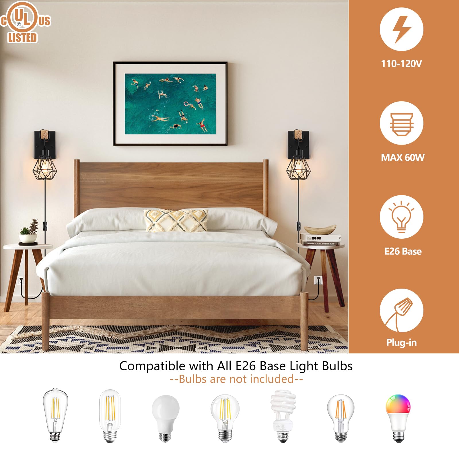 Lomoky open-bulb design enables easy E26 bulb replacement and diverse lighting.