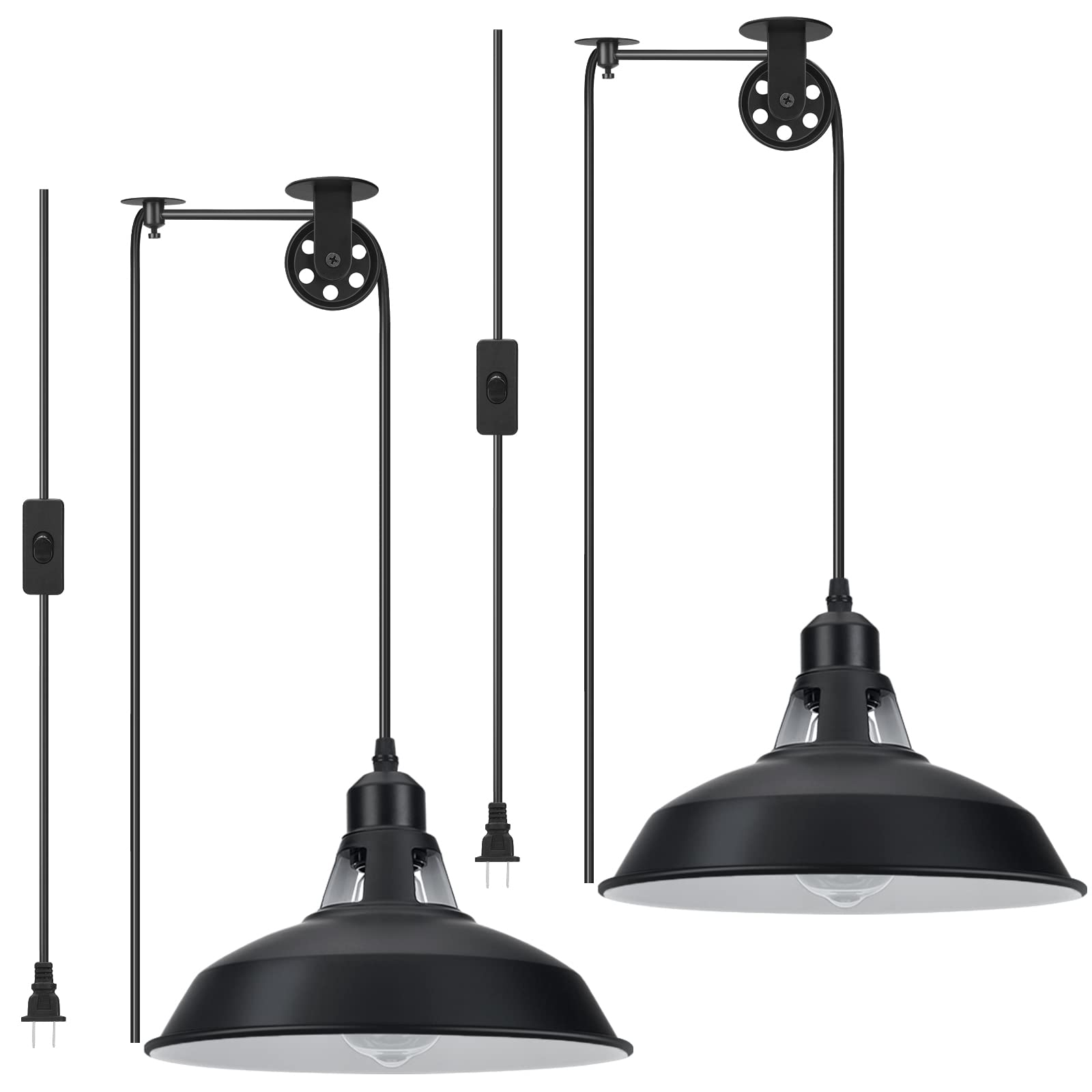 Lomoky plug-in pendant light with black barn shade enhances dining ambiance