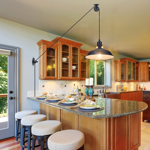 Lomoky plug-in pulley light on installation-ready setup over a counter.