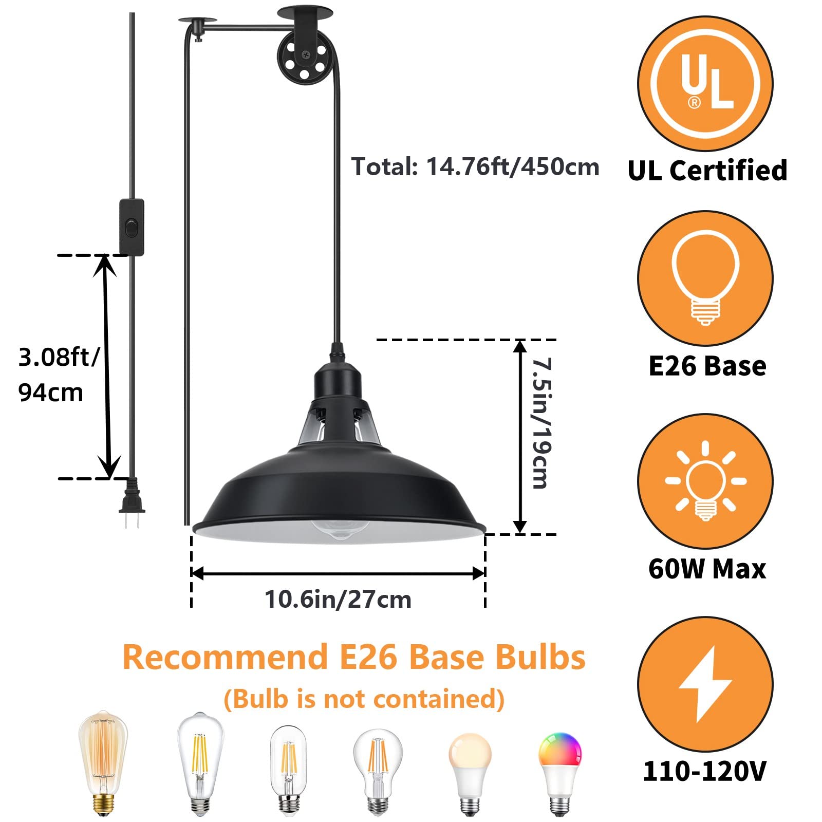 Lomoky pulley mechanism pendant showing adjustable height feature.