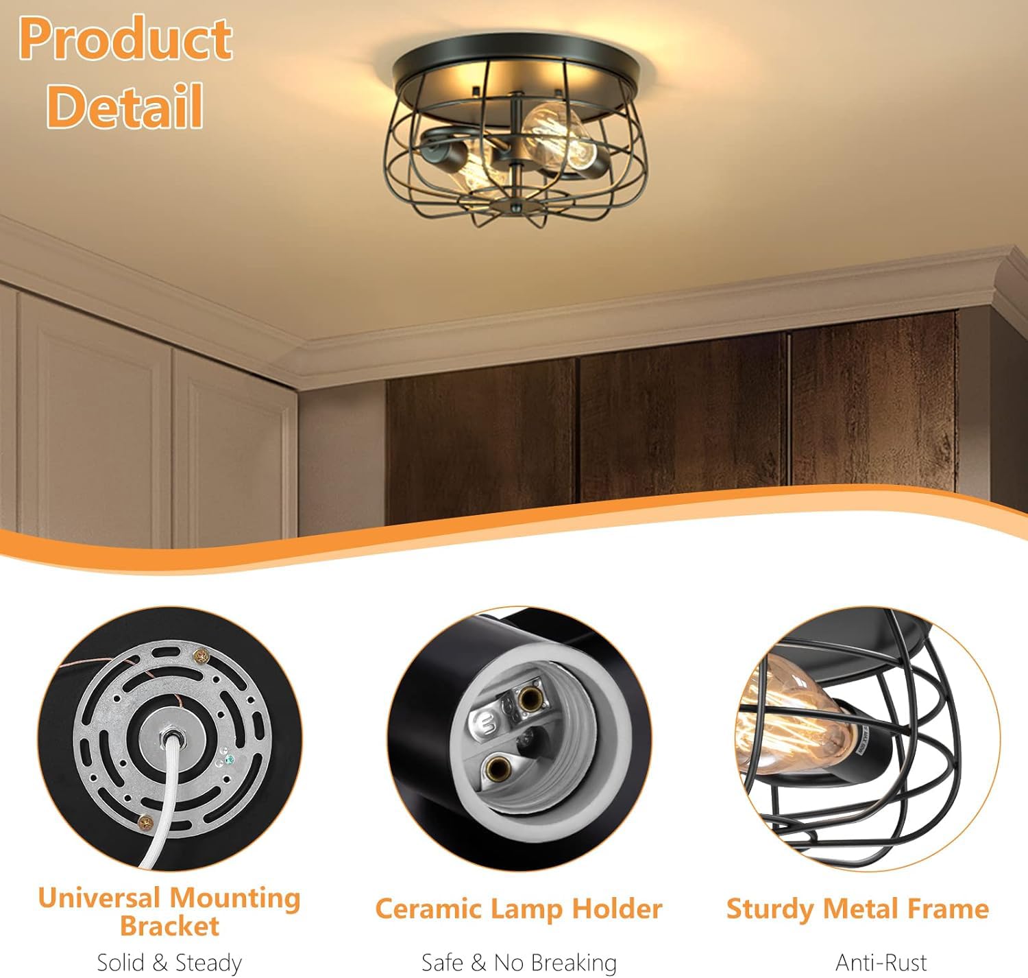 Lomoky UL-certified farmhouse ceiling light for safe, reliable installation.