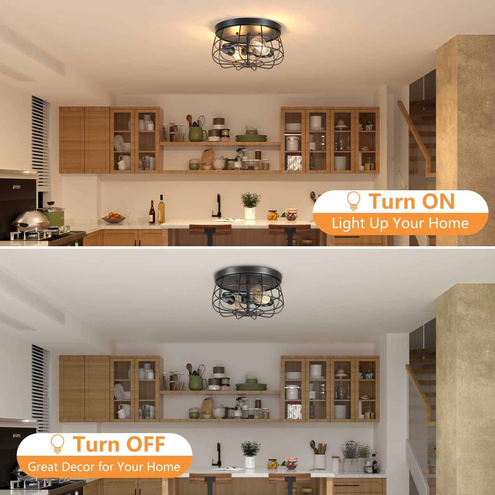 Lomoky vintage black metal ceiling lamp shines while protecting bulbs.
