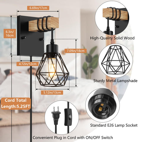 Lomoky wooden base with diamond cage lampshade creates retro ambience.