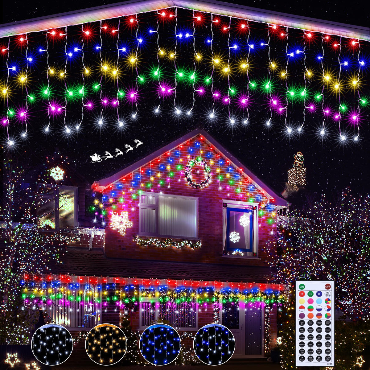 Lomotech 35ft RGB icicle lights with remote for easy outdoor decorating