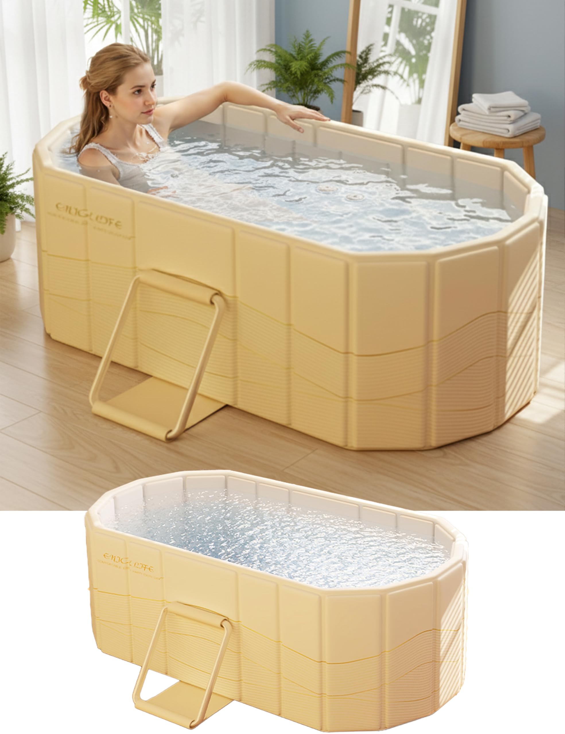 LOMOTIVE portable bathtub open setup for a full-body soak in compact spaces.