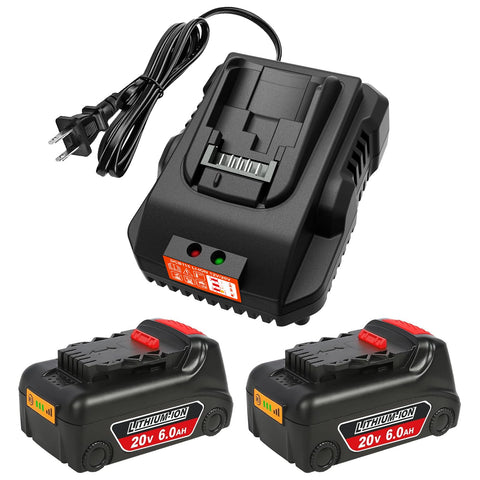 Lomrige 20V Max battery 6.0Ah two-pack for extended runtime on DeWalt tools.