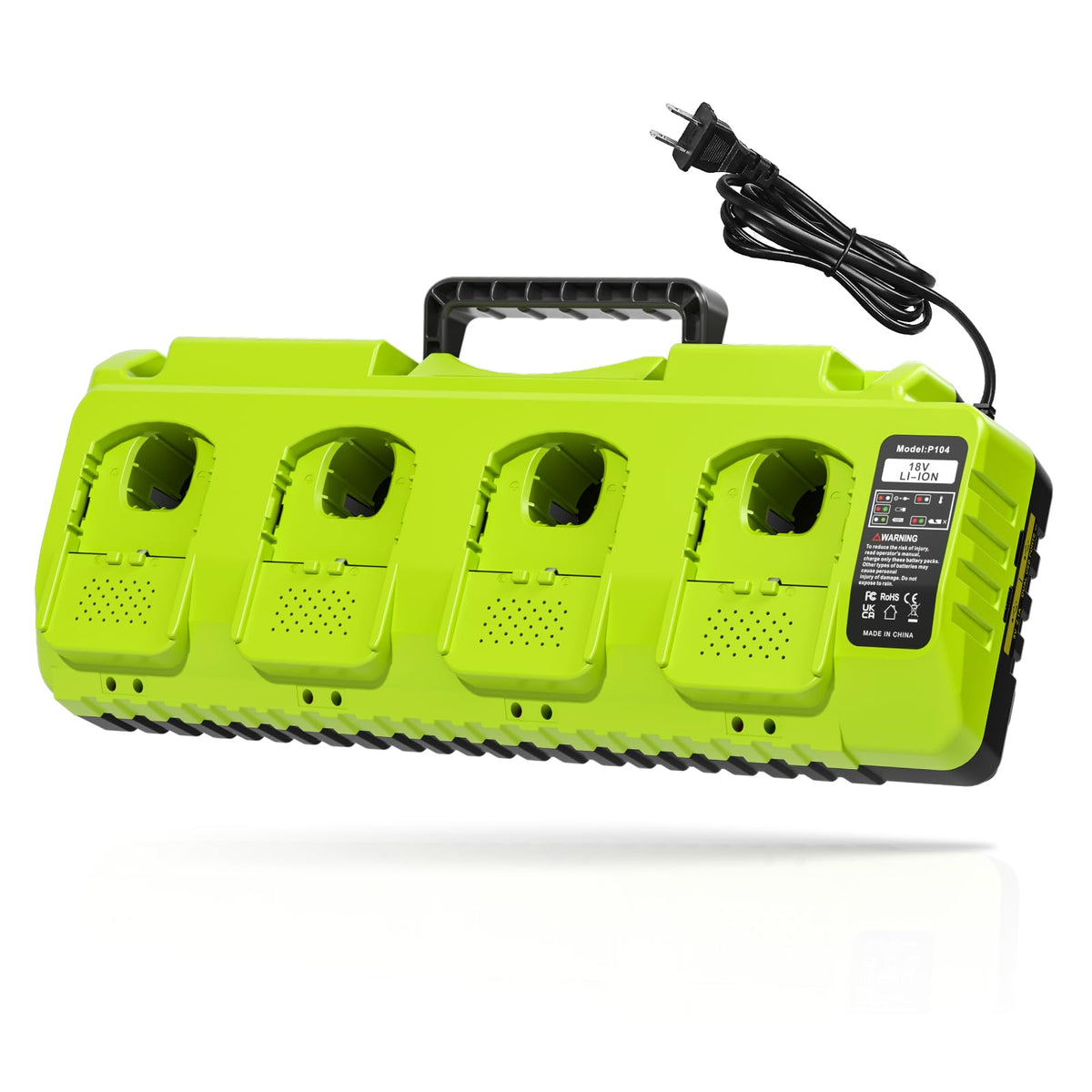 Lomrige Replace Ryobi 18V charger front view powers four batteries simultaneously for efficient workdays.