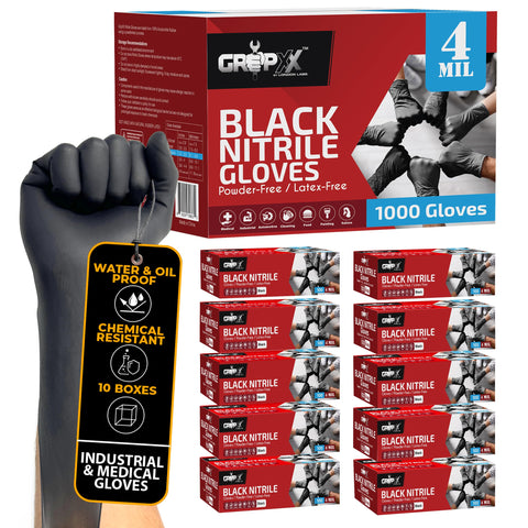 London Labs black nitrile gloves 4mil pack for durable protection and quick disposal.