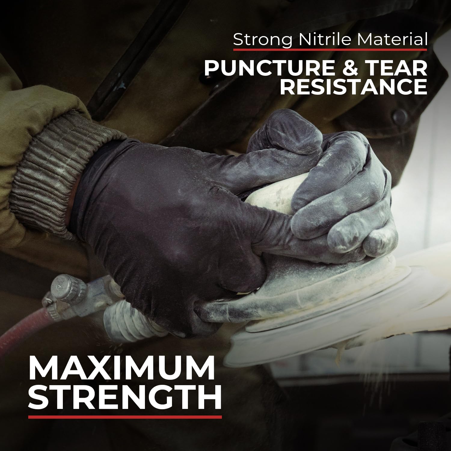 London Labs mechanic-ready nitrile gloves provide sturdy barrier during work.