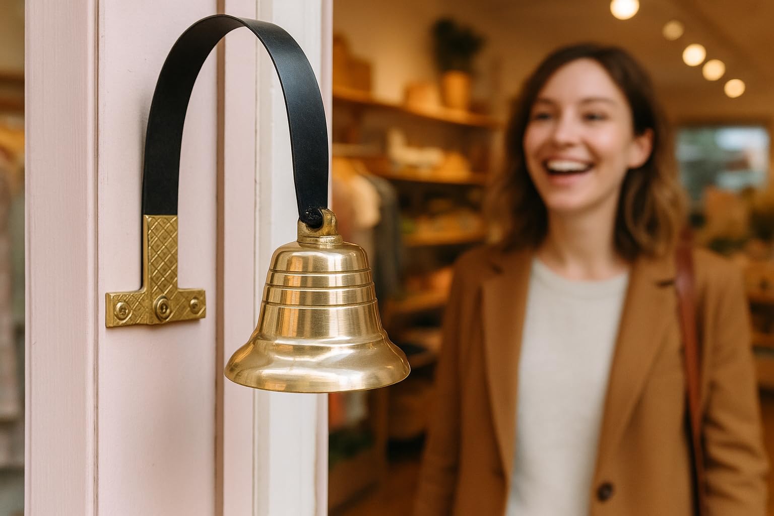 Lone Star Art Shopkeeper Bell installation-ready brass chime for professional entry signaling.