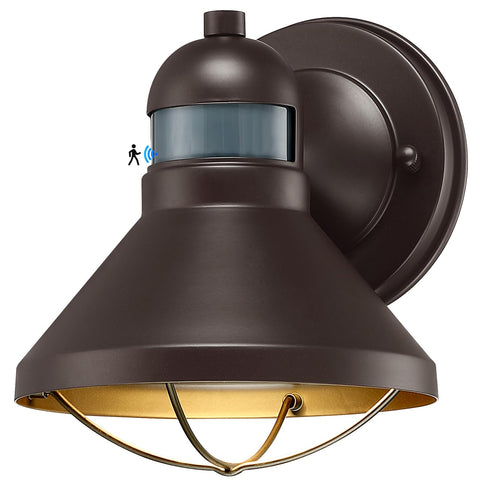 LONEDRUID brown outdoor barn light, front view for porch illumination and security.