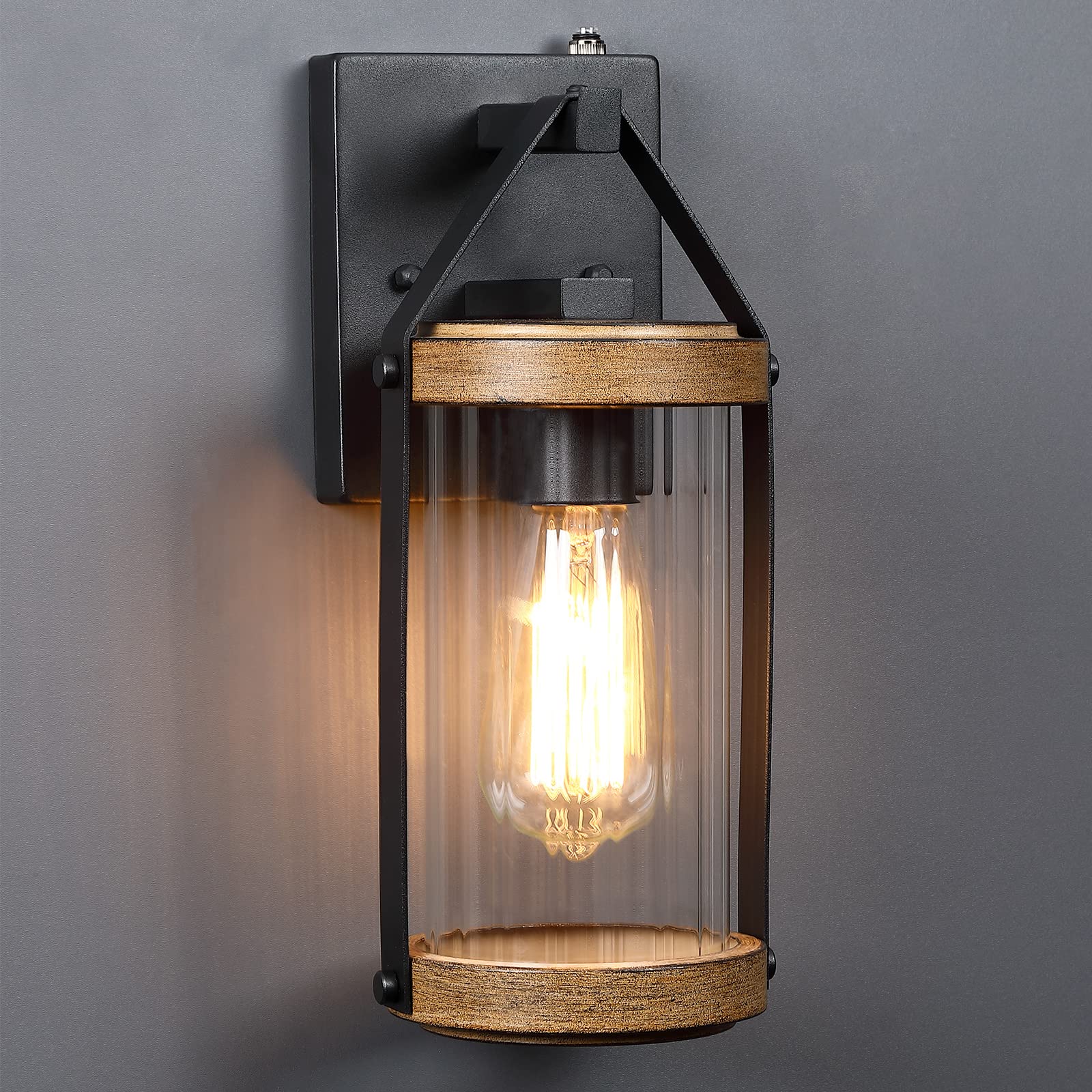 LONEDRUID outdoor wall light featuring glass shade for porch illumination.